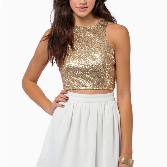 gold sequin crop top